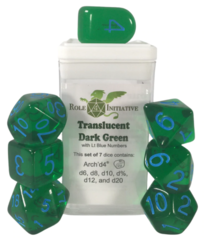 Translucent Dark Green with Lt Blue Numbers - Set of 7